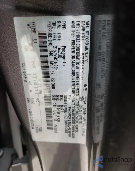 2014 Ford Focus Se из США, поврежденный, VIN 1FADP3F21EL425990